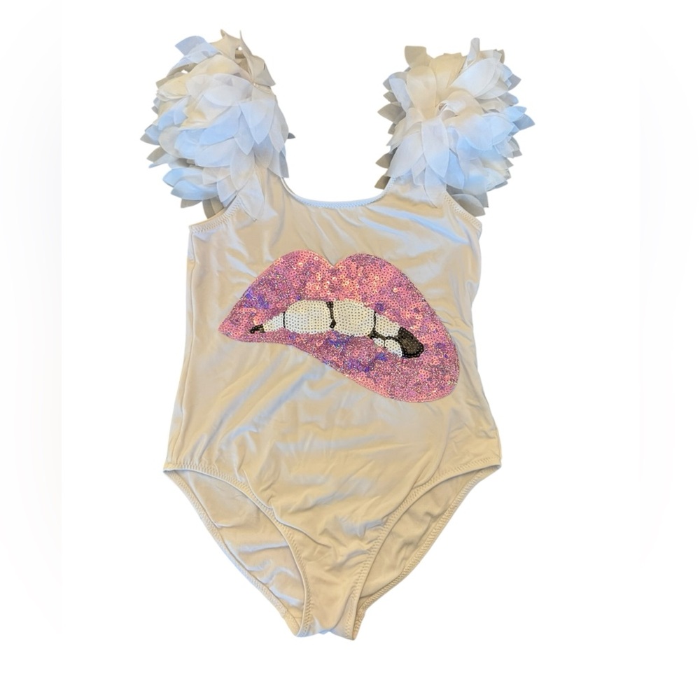 Stella Cove White Pink Sequin Lips Swimsuit size 14 - Picture 3 of 8